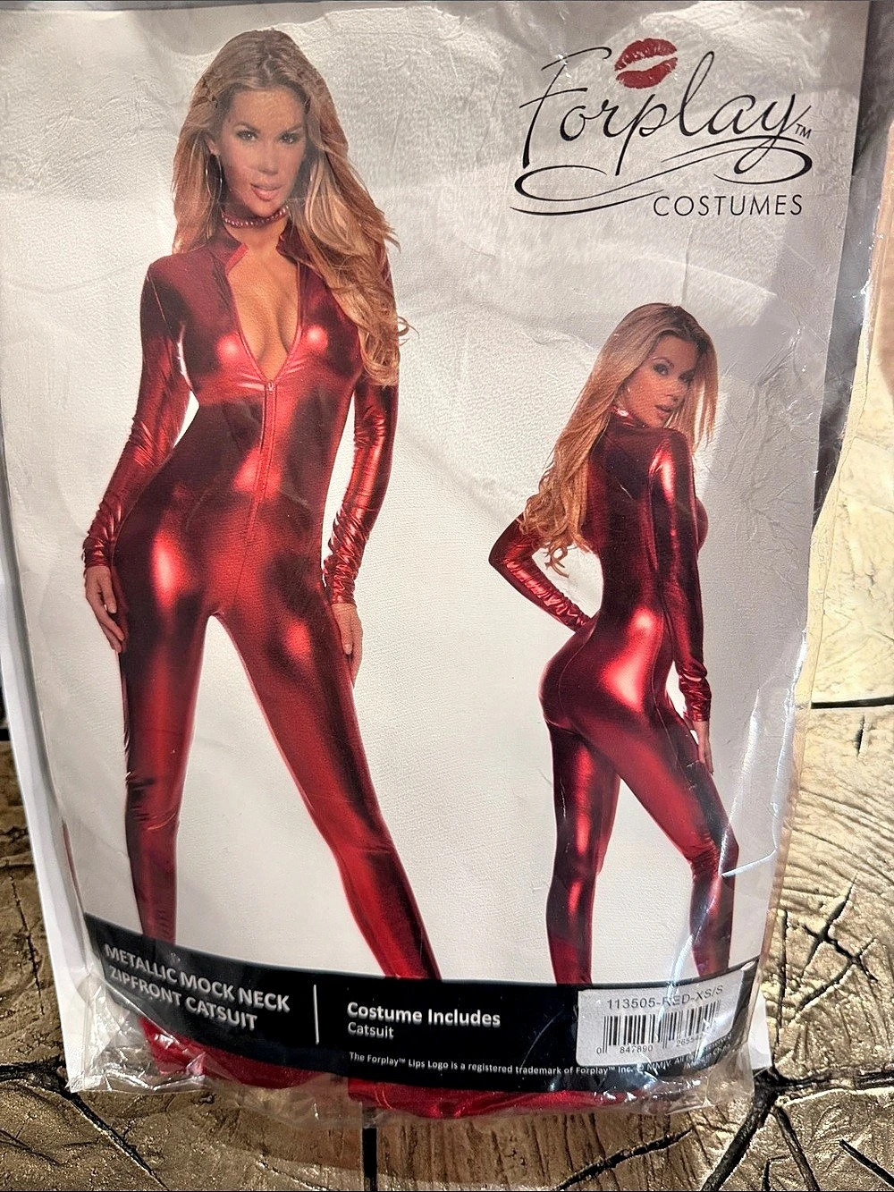 Forplay Metallic Mock Neck Zipperfront Catsuit Red XS/S